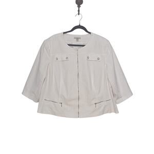 Roz & Ali White Lightweight Denim Full Zip Lined 3/4 Sleeve Jacket Size 3X